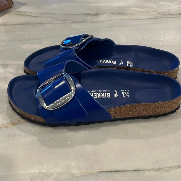 Birkenstock Madrid Royal Blue Slides Large Silver Buckle, EU 41 / 10.5-11, NWOB - Picture 3 of 10